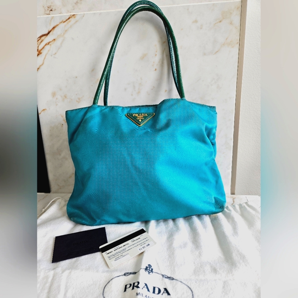 Prada Tessuto Nylon Turquoise Tote bag
